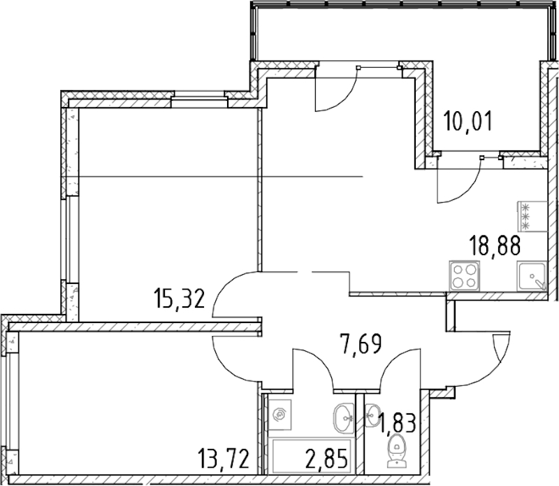 2-комнатная квартира 60.29 м², 9/23 эт., ЖК «Город Первых»
